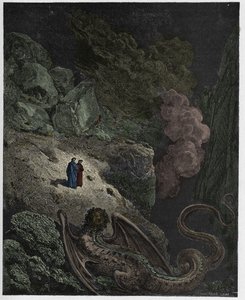 Inferno, Canto 17: Geryon, symbol på bedrag, illustration fra "Den guddommelige komedie" af Dante Alighieri, 1885 af Gustave Dore