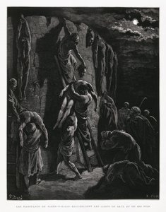 Jabesh-Gileaditterne finder ligene af Saul og hans sønner, illustration fra Dore-bibelen af Gustave Dore