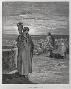 Jakob ser Rakel ved brønden i Labans hjem, Illustration fra Dore Bible af Gustave Dore