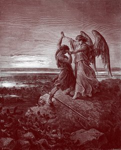 Jakob kæmper med englen, af Doré. - Bibel af Gustave Dore