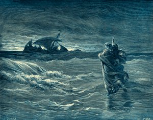 Jesus går på havet - Bibelen af Gustave Dore