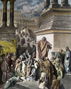 Jonah opfordrer Ninivitesa til anger - Jonas opfordrer Ninivites til at gøre anger - illustration fra Gustave Dores 