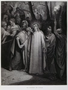 Judas forråder Jesus med et kys; Illustration fra Dore-bibelen af Gustave Dore