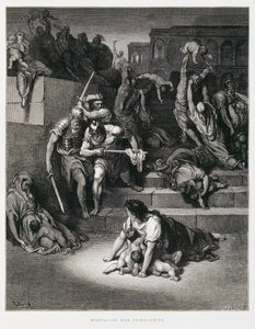 Kong Herodes beordrer massakren på de uskyldige, Illustration fra Dore-bibelen af Gustave Dore