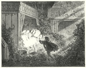 Tornerose; Tornerose (gravering) af Gustave Dore