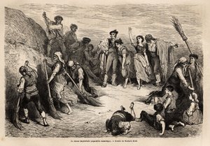 La seguidilla manchegas, eller improviseret dans, i Albacete (provinsen Den Engelske Kanal), mange dansere af begge køn, fra forskellige lokaliteter mødes for at udføre dansetrin i galliegadaen (dvs. for at fryse en figur, før bevægelsen er fuldført), her  af Gustave Dore