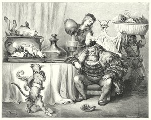 Mesterkatten eller pusset i støvler; Puss In Boots (gravering) af Gustave Dore