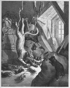 Katten og en gammel rotte - Katten og en gammel rotte - fra "Fables" af Jean de La Fontaine af Gustave Dore