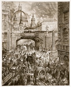 Ludgate Hill, fra "London, a Pilgrimage", skrevet af William Blanchard Jerrold (1826-94) pub. 1872 af Gustave Dore