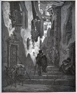 Luscinde sender en billet til Cardenio - fra "Don Quixote de la Mancha" af Miguel Cervantes (1547-1616) (Don Quixote) - Træsnit efter tegning af Gustave Dore af Gustave Dore