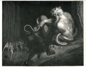 Minos: fra The Enfer af Dante Alighieri af Gustave Dore