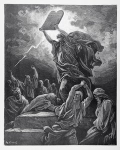 Moses bryder lovens tavler, graveret af Hotelin, ca. 1868 af Gustave Dore