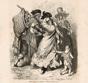 Nomadefamilie af musikere (gravering) af Gustave Dore
