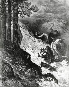 Orlando kæmper mod orken, fra The Frenzy of Orlando, af Paul Gustave Dore, illustration af Gustave Dore