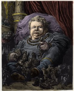 Pantagruel, søn af Gargantua, fodres med mælken fra 4600 køer - Pantagruel, søn af Gargantua, næres af mælken fra 4.600 køer - illustration fra 