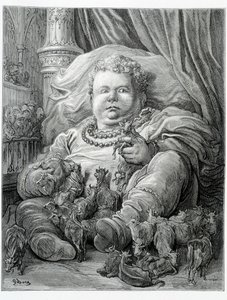 Pantagruel omgiver køer - i "" Gargantua"" af Rabelais, ill. Gustave Dore af Gustave Dore