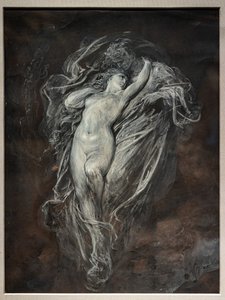 Paolo og Francesca da Rimini i helvede, før 1861 (tuschvask og hvid tempera på brunfarvet papir) af Gustave Dore