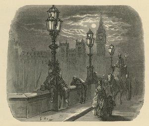 Folk og vogne på Westminster Bridge af Gustave Dore