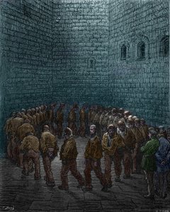 Fanger går rundt i gården til Westgate-fængslet i London, af Gustave Dore af Gustave Dore