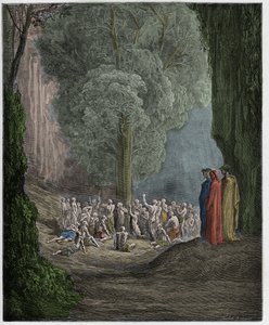 Purgatorio, Canto 24: De frådsende sjæle, der skriger under træet, illustration fra "Den guddommelige komedie" af Dante Alighieri, 1885 af Gustave Dore