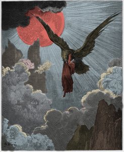 Purgatorio, Canto 9: Dante bliver i en drøm båret bort af en ørn, illustration fra "Den guddommelige komedie" af Dante Alighieri, 1885 af Gustave Dore