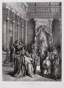 Dronning Ester besvimer foran kongen, Illustration fra Dore-bibelen af Gustave Dore