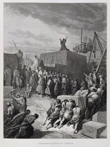Genopbygning af templet i Jerusalem, illustration fra Dore-biblen af Gustave Dore