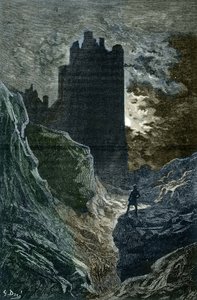 Romantik: "" Frygtens Slot"" IIllustration af Gustave Dore (1832-1883) (Frygtens slot, romantikken, illustration af Gustave Dore) Privat samling af Gustave Dore