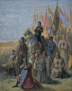 Saint Louis ankommer foran Damietta - Erobring af den egyptiske by ved overgangene den 6. juni af Gustave Dore