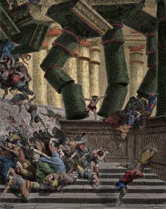 Samson nedbringer Dagons tempel Gravering af Gustave Dore (1832-1883) af Gustave Dore