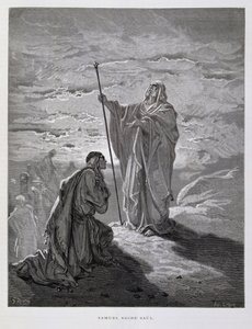 Samuel salver Saul som Israels første konge, Illustration fra Dore-bibelen af Gustave Dore