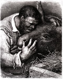 Sancho Panza græder, mens han kysser sit æsel af Gustave Dore