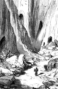 Sømanden Sindbad (Sinbad) - fortællingen om de tusind og en (1001) nat - illustration af Gustave Dore - udgave Maxwell 1865 - Anden rejse: Sindbat opdager en dal med diamanter, men som desværre er besat af kæmpeslanger. Han vil tage refu af Gustave Dore