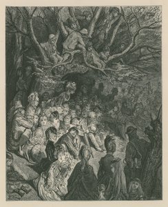 Tilskuere ser et bådkapløb fra en flodbred af Gustave Dore