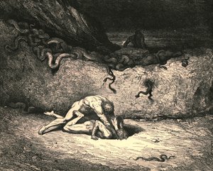 Denne sprit af luft er Schicchi, i en stemning af tilfældige fortræd ventiler han stadig sin trods, c1890. af Gustave Dore