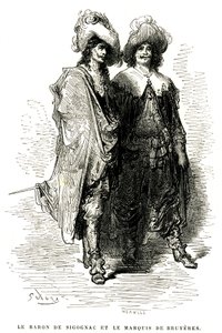 Baron de Sigognac og markis de Bruyeres. Kobberstik af Gustave Dore som illustration til Theophile Gautiers roman "Le capitaine Fracasse", edition Charpentier 1863. af Gustave Dore