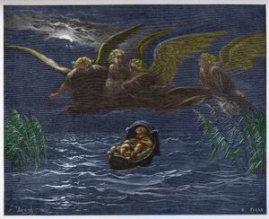 Barnet Moses på Nilen omgivet af skytsenglene - af Gustave Dore