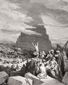Tungeforvirringen, 1. Mosebog 11:7-9, illustration fra Dores 