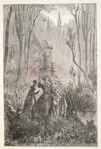 Grevinden af springvandet og hendes piger, fra Stories of the Days of King Arthur af Charles Henry Hanson, pub.1898 af Gustave Dore
