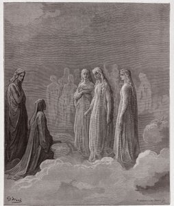 Den guddommelige komedie (La Divina Comedia, La Divine Comedie), Paradiso, Canto 3: Det første rige: Piccarda Donati og de sjæle, hvis løfter var blevet brudt - af Dante Alighieri (1265-1321) - Illustration af Gustave Dore (1832-1883) ) af Gustave Dore