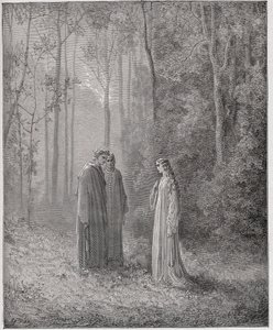 Den guddommelige komedie (La Divina Comedia, La Divine Comedie), Purgatorio, Canto 5: Dante taler med Pia de Tolomei (Tolommei) - af Dante Alighieri (1265-1321) - Illustration af Gustave Dore (1832-1883) af Gustave Dore