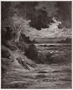 Den guddommelige komedie (La Divina Comedia, La Divine Comedie), Purgatorio, Canto 5: Liget af Buonconte da Montefeltro i Arno - af Dante Alighieri (1265-1321) - Illustration af Gustave Dore (1832-1883) af Gustave Dore