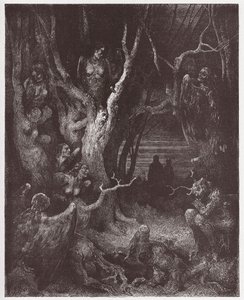 Den guddommelige komedie (La Divina Commedia, La Divine Comedie), Inferno, Canto 13: Harpierne i selvmordsskoven - af Dante Alighieri (1265-1321) - Illustration af Gustave Dore (1832-1883) af Gustave Dore