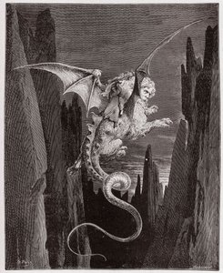 Den guddommelige komedie (La Divina Commedia, La Divine Comedie), Inferno, Canto 17: Nedstigningen til afgrunden på Geryons ryg - af Dante Alighieri (1265-1321) - Illustration af Gustave Dore (1832-1883) af Gustave Dore