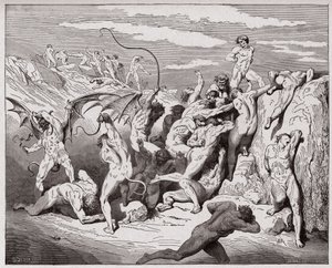 Den guddommelige komedie (La Divina Commedia, La Divine Comedie), Inferno, Canto 18: Djævle og forførere - af Dante Alighieri (1265-1321) - Illustration af Gustave Dore (1832-1883) af Gustave Dore