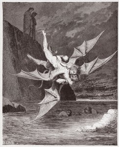 Den guddommelige komedie (La Divina Commedia, La Divine Comedie), Inferno, Canto 22: Alichino og Calcabrina kæmper over banen - af Dante Alighieri (1265-1321) - Illustration af Gustave Dore (1832-1883) af Gustave Dore