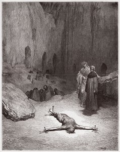 Den guddommelige komedie (La Divina Commedia, La Divine Comedie), Inferno, Canto 23: En korsfæstet farisæer blandt hyklerne - af Dante Alighieri (1265-1321) - Illustration af Gustave Dore (1832-1883) af Gustave Dore