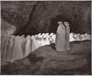 Den guddommelige komedie (La Divina Commedia, La Divine Comedie), Inferno, Canto 23: Hyklerne henvender sig til Dante - af Dante Alighieri (1265-1321) - Illustration af Gustave Dore (1832-1883) af Gustave Dore