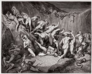 Den guddommelige komedie (La Divina Commedia, La Divine Comedie), Inferno, Canto 24: Tyvene plaget af slanger - af Dante Alighieri (1265-1321) - Illustration af Gustave Dore (1832-1883) af Gustave Dore