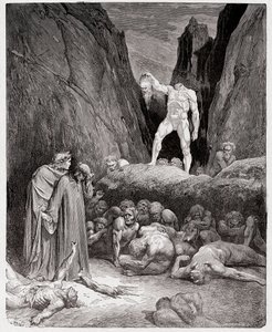 Den guddommelige komedie (La Divina Commedia, La Divine Comedie), Inferno, Canto 28: Bertrand de Borns afhuggede hoved taler til Dante - af Dante Alighieri (1265-1321) - Illustration af Gustave Dore (1832-1883) af Gustave Dore